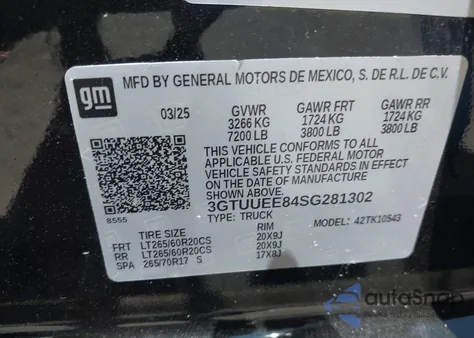 2025 GMC Sierra 4Wd Short Box At4 z USA, uszkodzony, nr VIN 3GTUUEE84SG281302